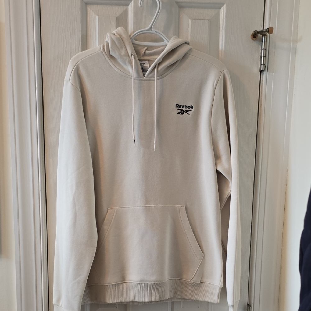 REEBOK BRAND SIGNATURE MEN'S WHITE PULLOVER FLEECE HOODIE SIZE SMALL